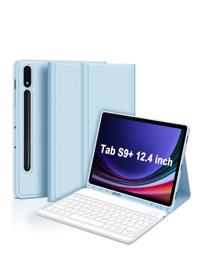 Keyboard Case for Samsung Galaxy Tab S9 Plus 12.4 Inch 2023 with S Pen Holder, Detachable Wireless Bluetooth Keyboard S9+ for Models (SM-X810/X816B/X818U)